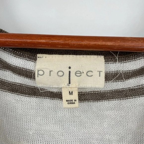 Project Tank Blouse Cardigan Set Womens Sz Medium White Green Striped Linen Cowl - Picture 3 of 13